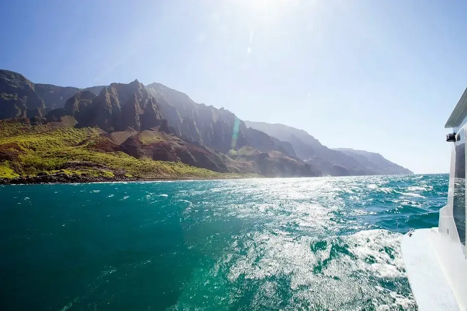 View of the Nā Pali Coast from aboard the tour boat